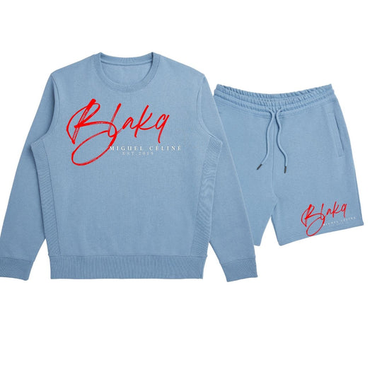 BLAKQ BY MIGUEL CELINE CREW NECK AND SWEAT SHORTS COMBO ICE BLUE