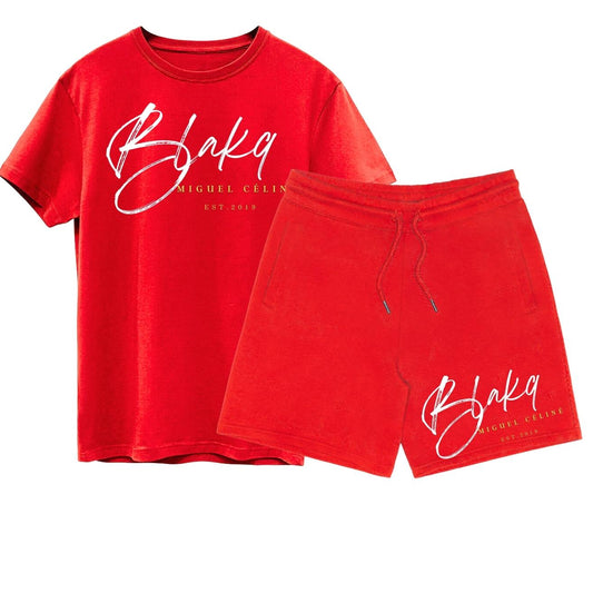 BLAKQ BY MIGUEL CELINE LUXURY T-SHIRT & SHORTS SET RED